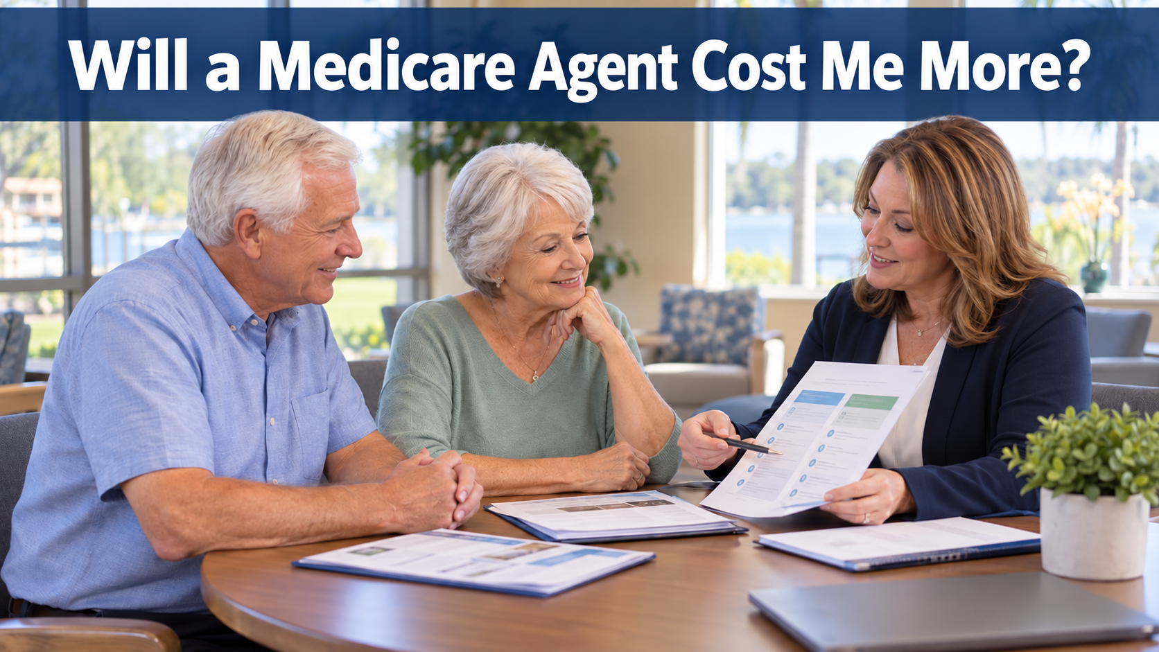 Older Central Florida couple learning from a Medicare agent how Medicare agents are paid